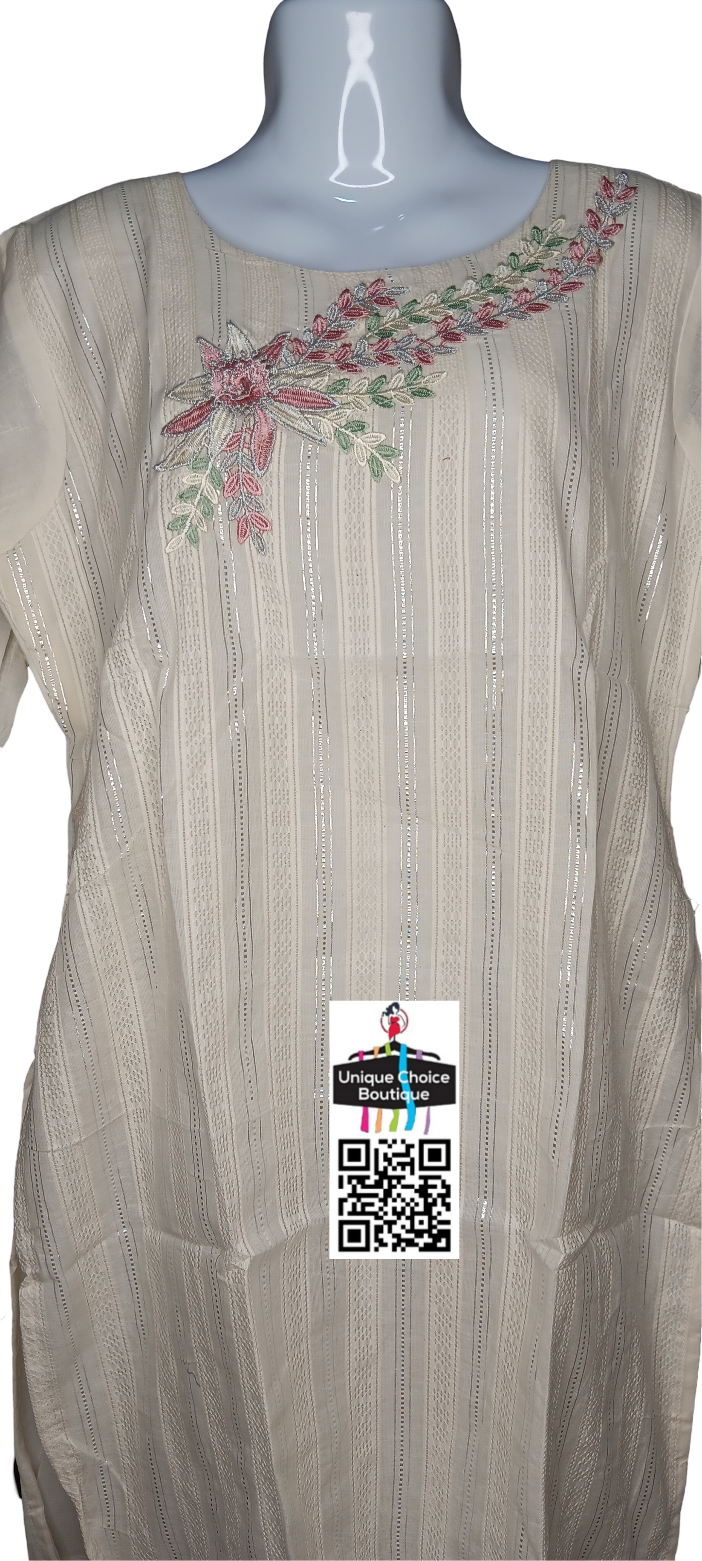 White Branded Designer work Tissue Straight Kurti