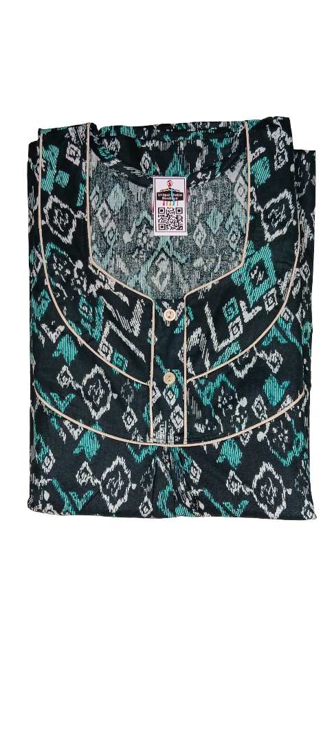 3XL Size-Plus Size-Pure Cotton Nighty, Nightgown, Button Nighty-Dark Green