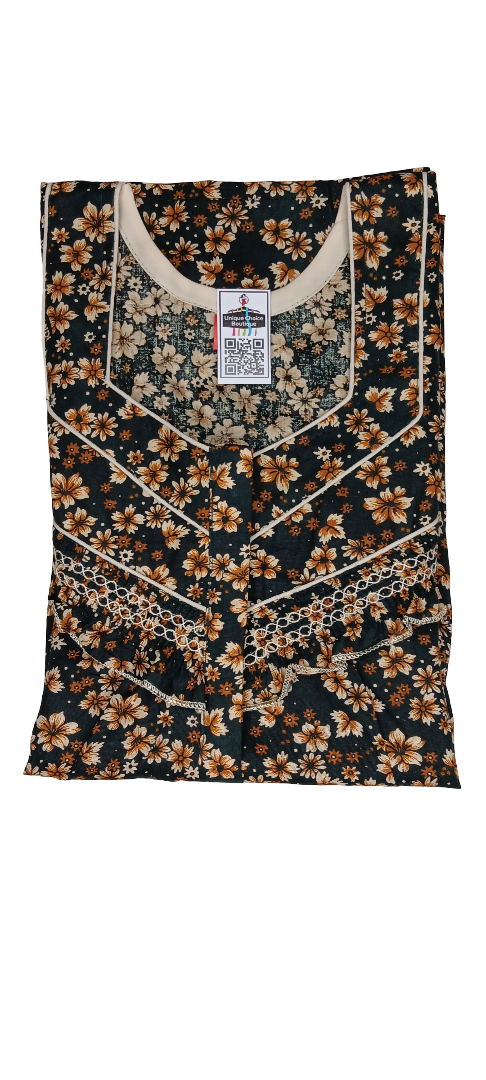 Pure Cotton Feeding Nighty/ Maternity Maxi with 3 Zips for Easy Nursing | Black & White Floral | Free Size