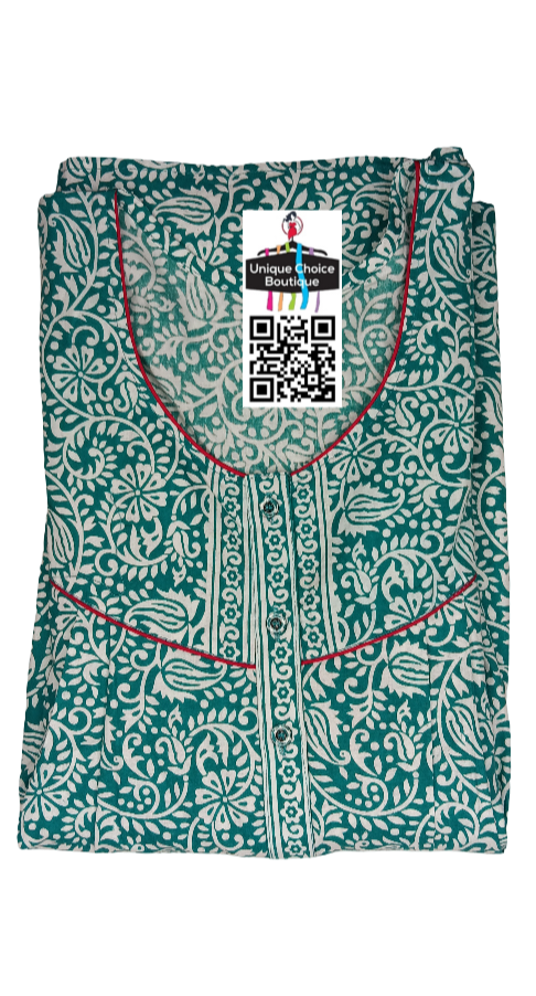 Jumbo Size (Plus Size) Pure Cotton  Nighty, Nightgown-Paris Green
