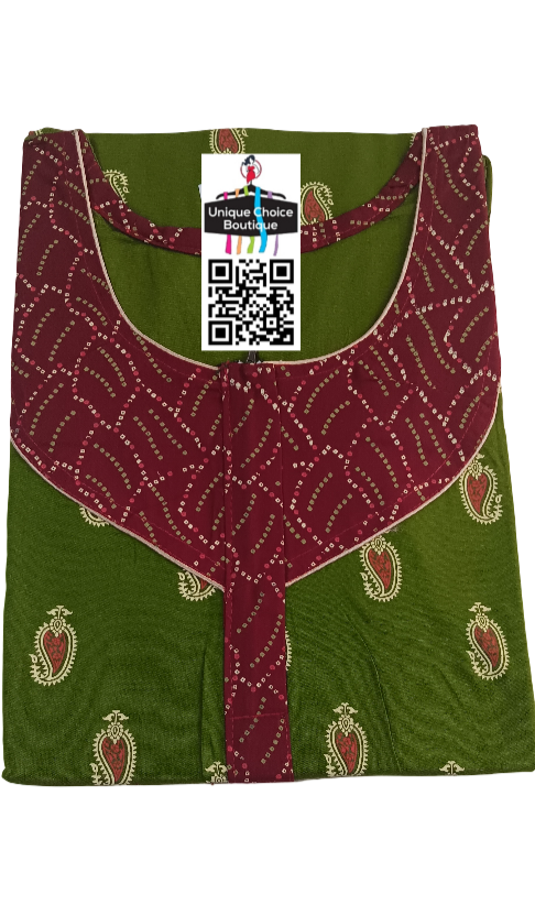 3XL Size-Plus Size Cotton Nighty-Nightgown-Leafy Green and Maroon-Zip Nighty