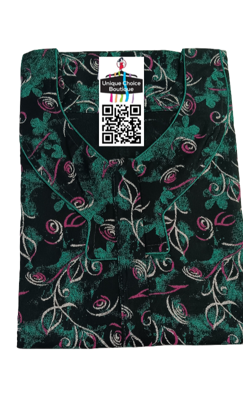 Cotton Nighty Zip Nighty Black and Dark Green