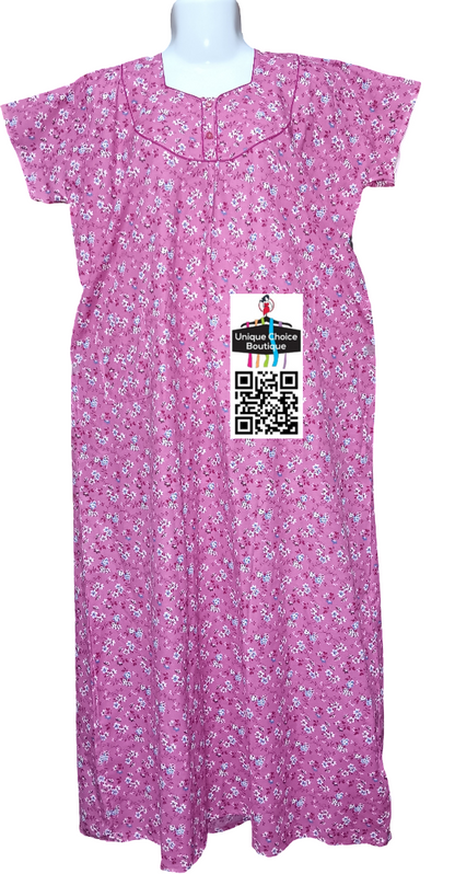 Pink Floral Pure Cotton Nighty – Button Front | Soft & Breathable
