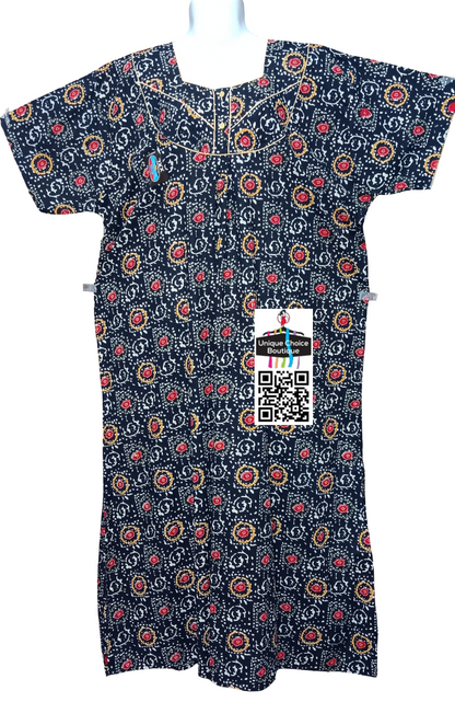 Jumbo Size (Plus Size) Batik Cotton Nighty, Nightgown-Black