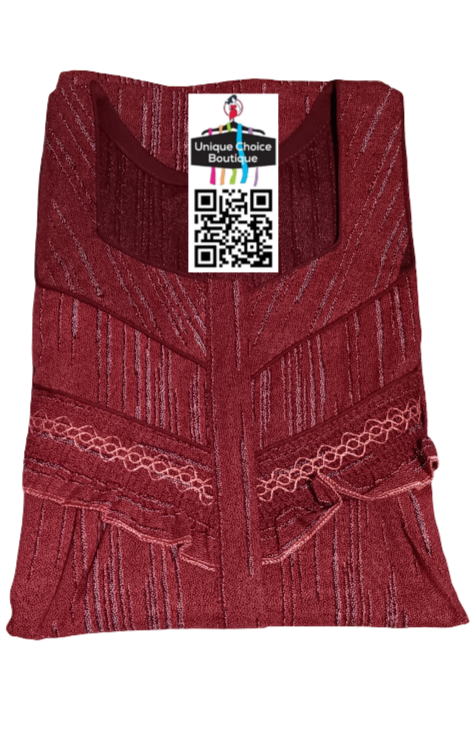 Cotton Feeding Nighty/ Maternity Dress with 3 Zips| Maroon & White | Free Size
