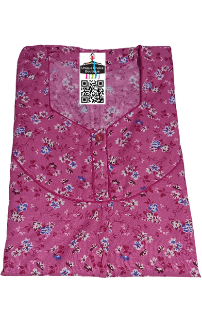 Pink Floral Pure Cotton Nighty – Button Front | Soft & Breathable