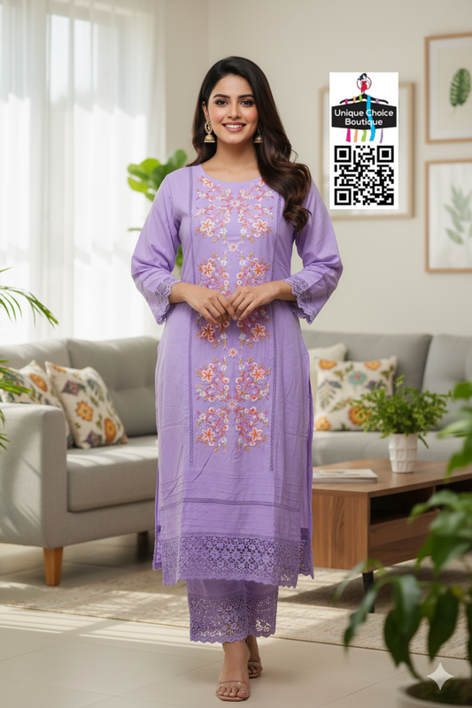 Embroidered Violet Co-ord Set, 2pc Salwar Suit Set