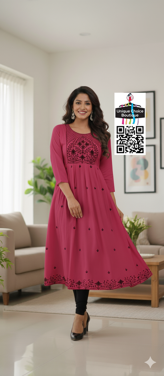 Rayon Alia Cut Anarkali Kurti with floral embroidery