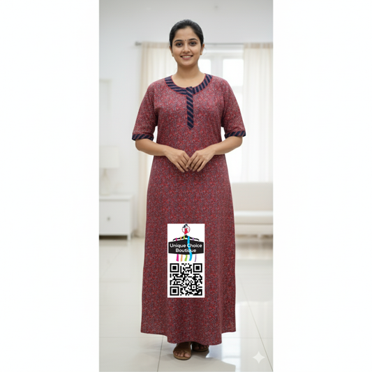 Cotton Nighty with Zip, Nightgown-Red