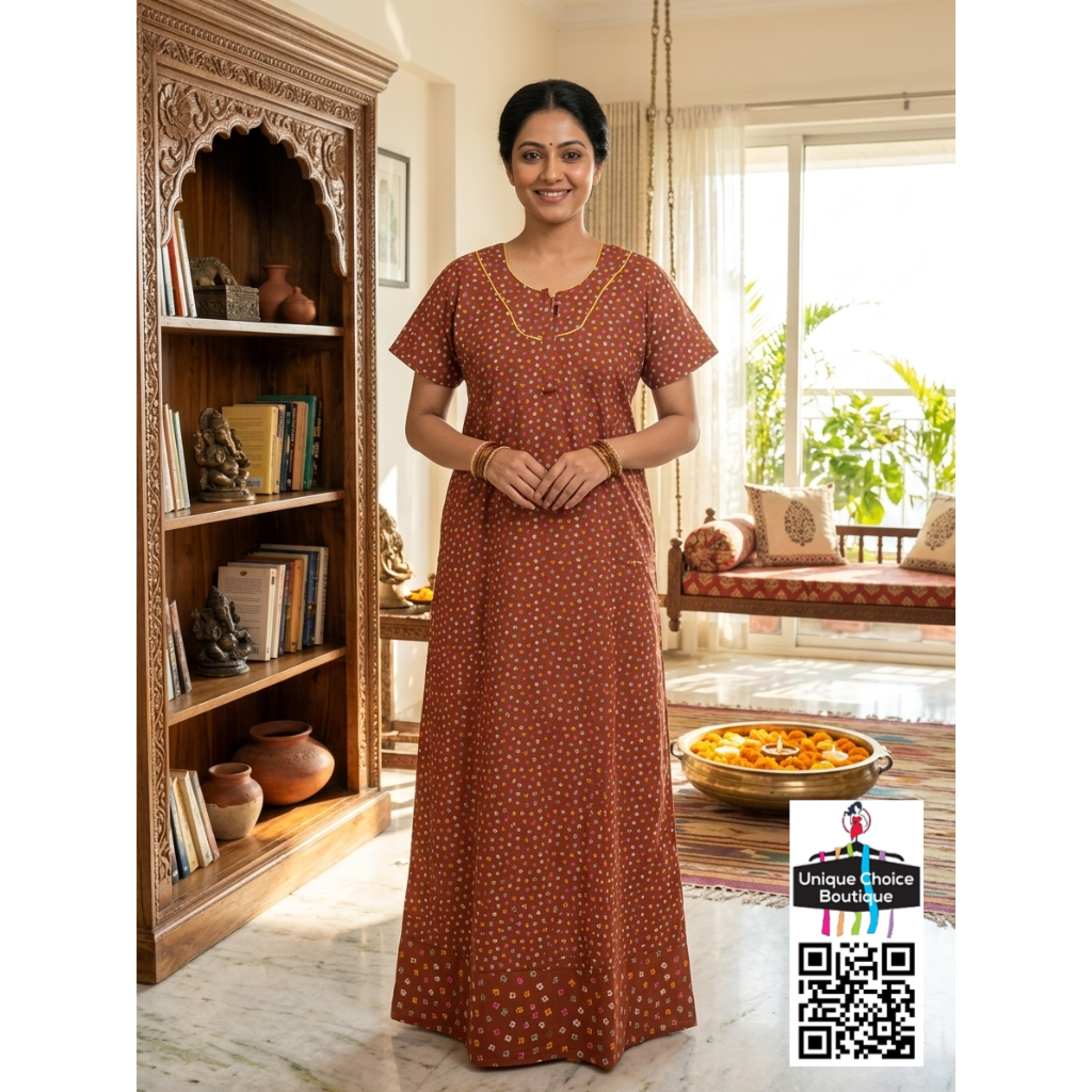Premium Pure Cotton Nighty – Earthy Brown