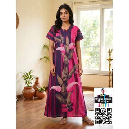 Premium Pure Cotton Nighty – Pink
