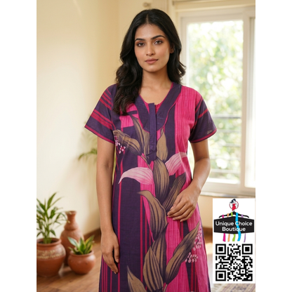 Premium Pure Cotton Nighty – Pink