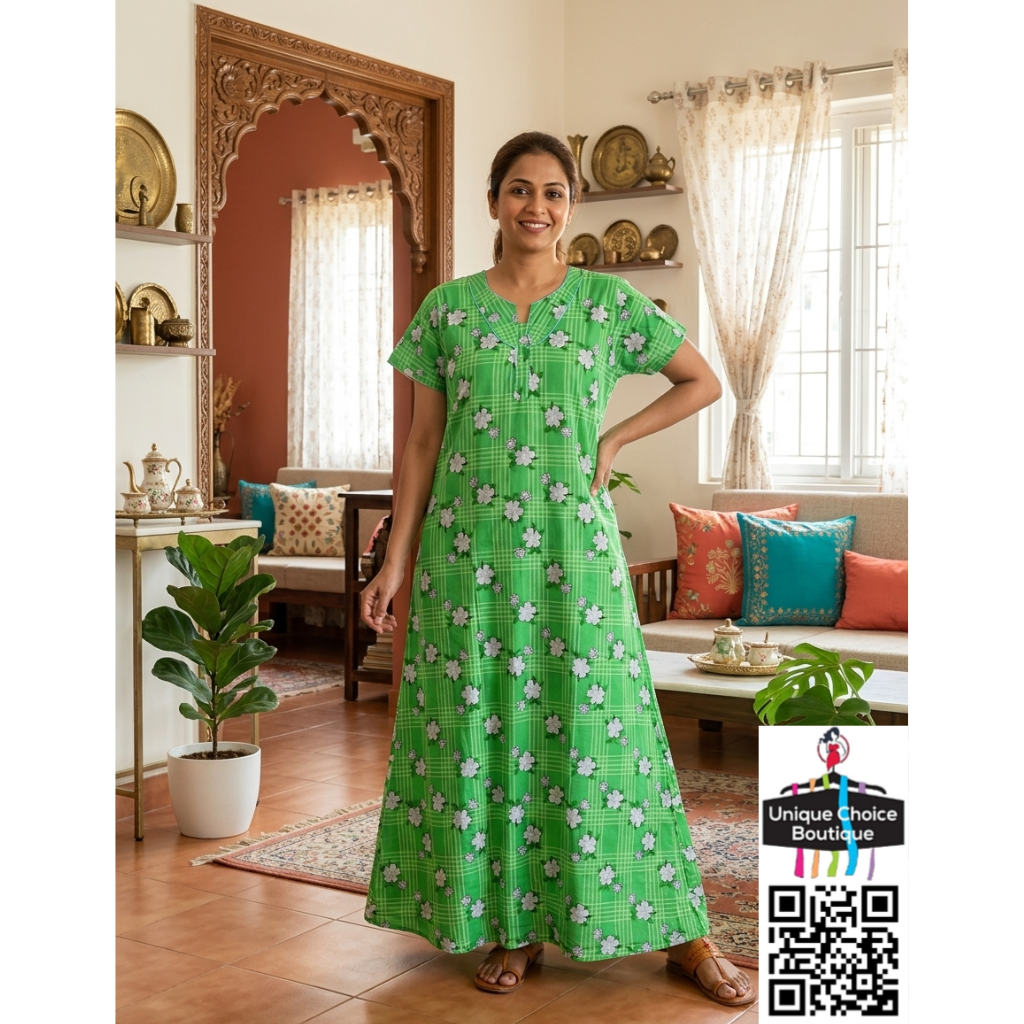 Premium Pure Cotton Nighty – Green