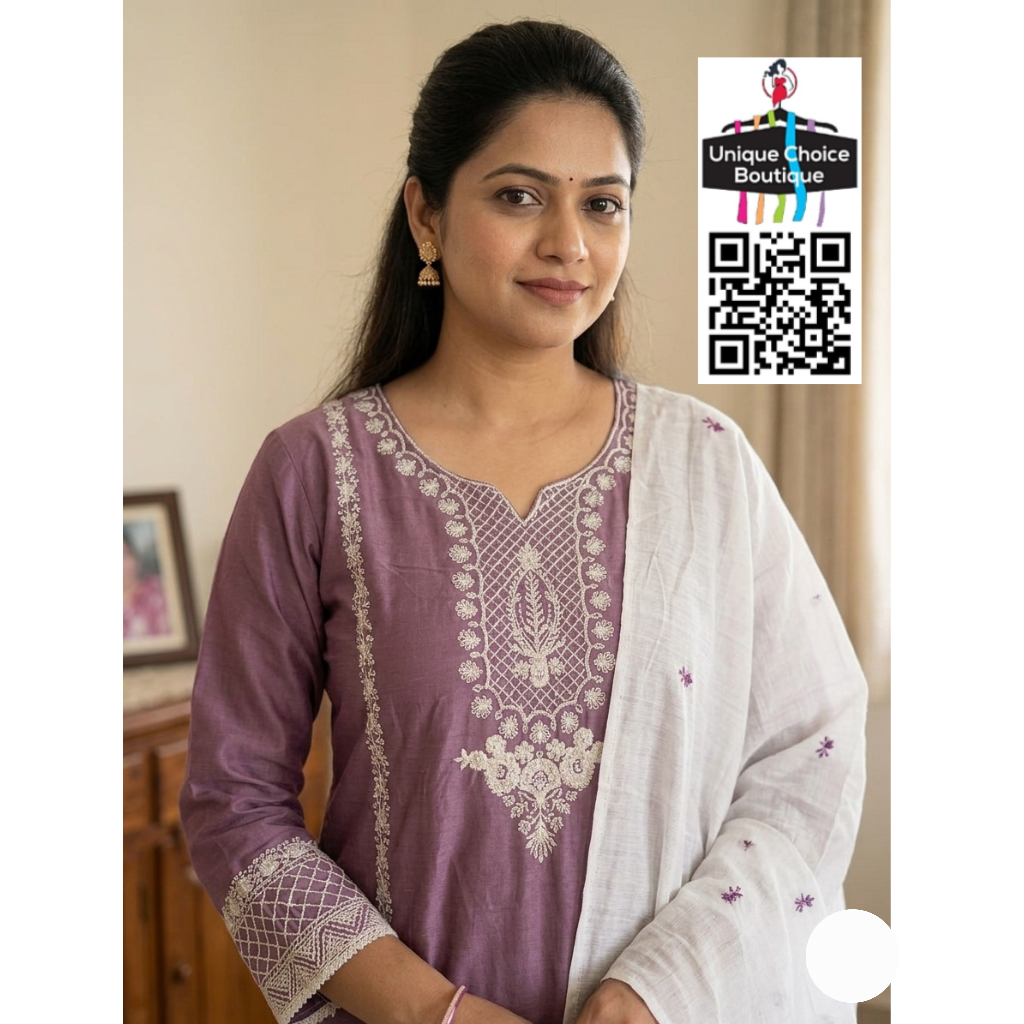 Lavender color Silk Cotton 3pc Set Salwar Suits, Kurti Pant Dupatta Set