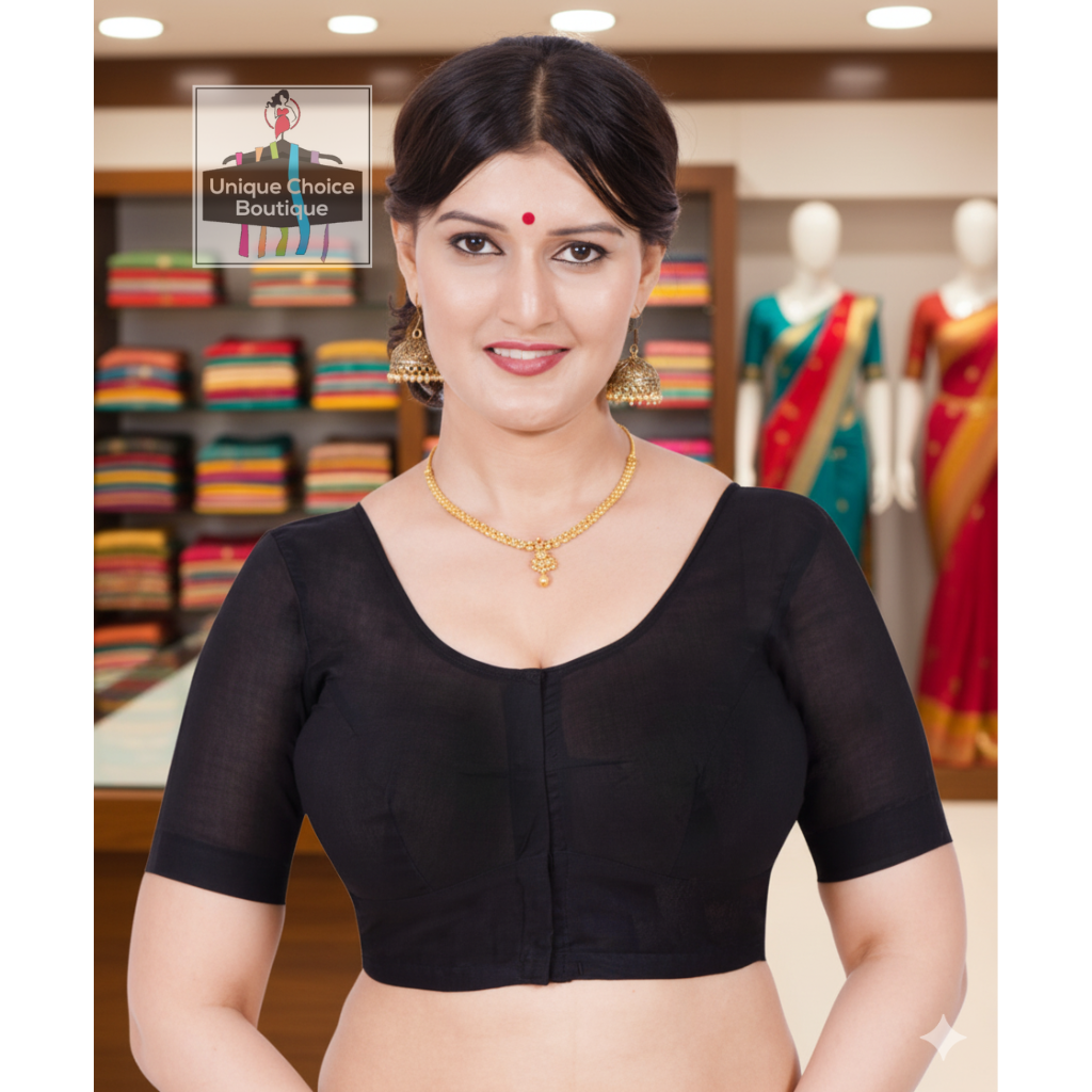 2by2 Cotton Women's Blouse, Front Open, Round Neck, Saree Blouse