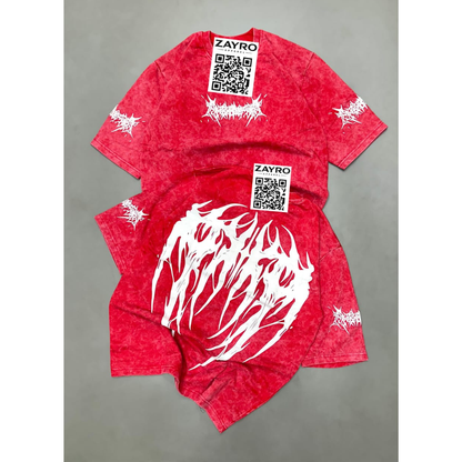 Infernal Rage Graphic Tee | Red Acid Wash Streetwear – Zayro men