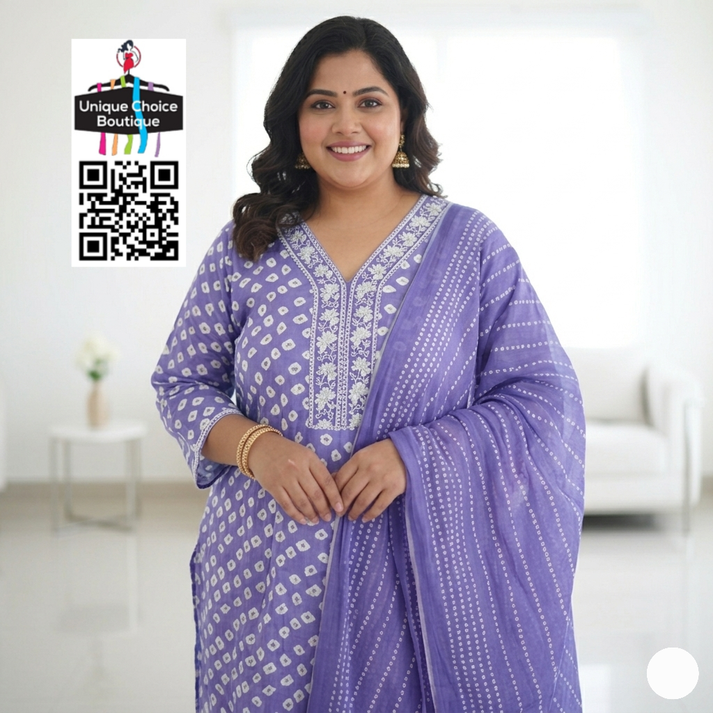 Soft Lavender Blue Cotton Kurti Pant Dupatta Set, 3pc Set Salwar Suit, Plus Size