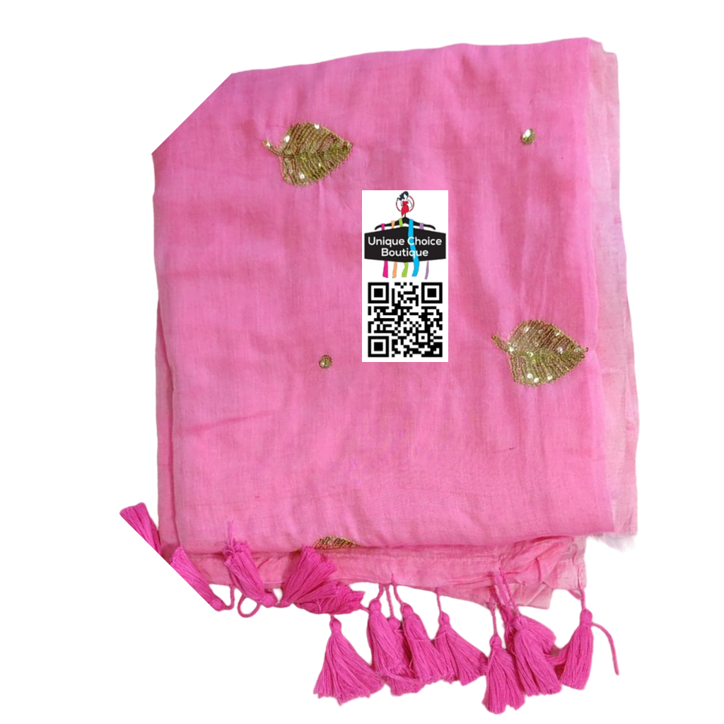 Pure Mul Mul Cotton Sequin Work Saree - Pink
