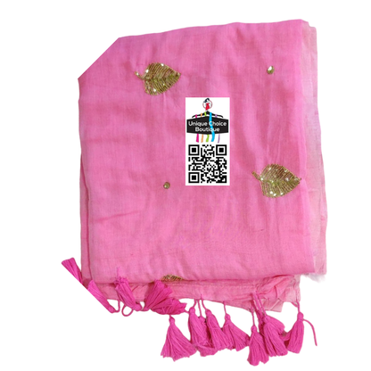 Pure Mul Mul Cotton Sequin Work Saree - Pink