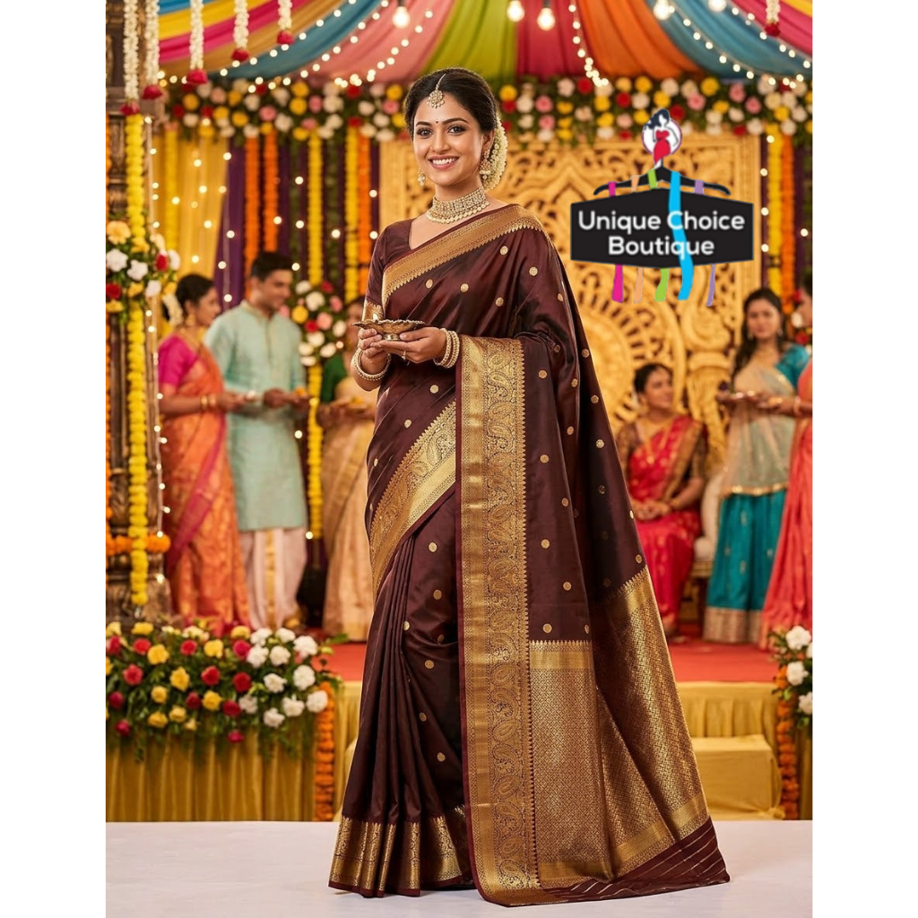 Trending Deep Chocolate Brown Banarasi Soft Silk Saree