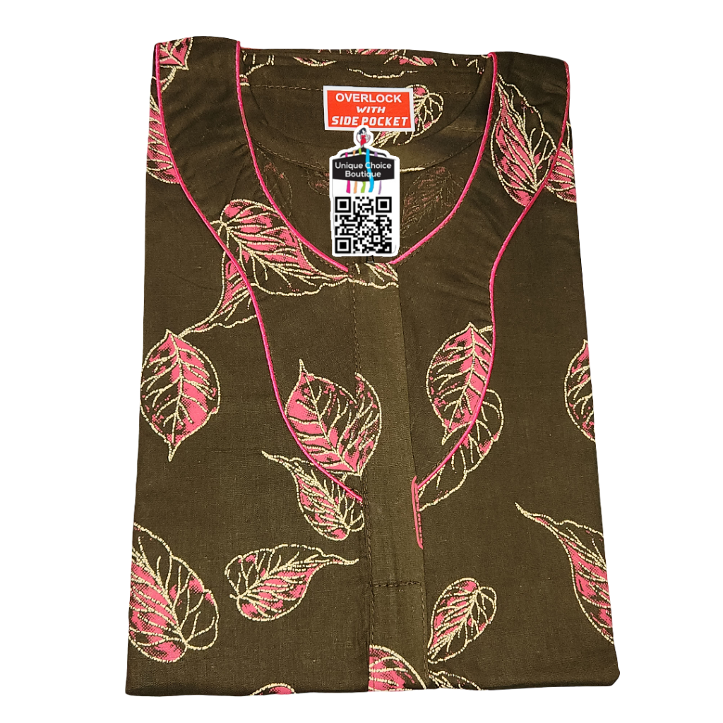 Premium Pure Cotton Nighty – Army Green and Pink