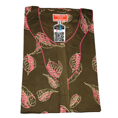 Premium Pure Cotton Nighty – Army Green and Pink