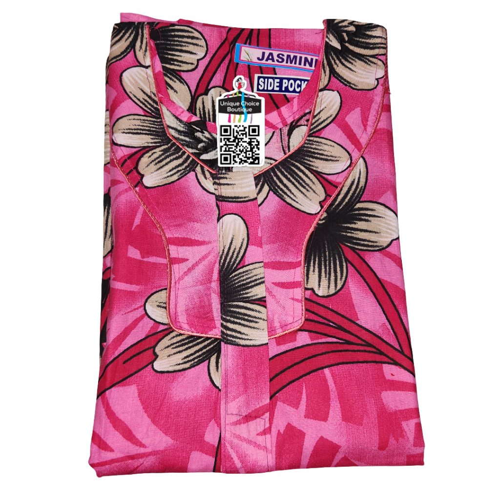 Premium Pure Cotton Nighty – Fuchsia Pink and White