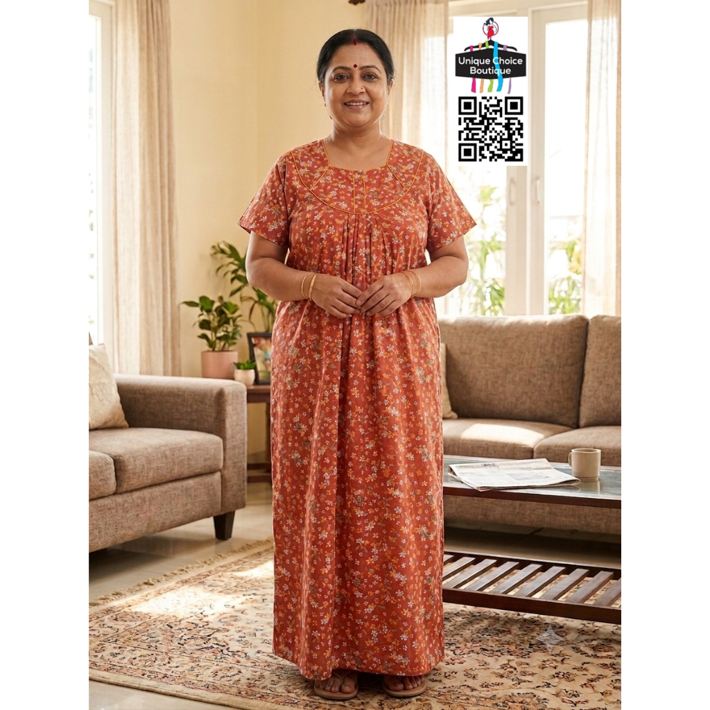 3XL Size-Plus Size-Premium Cotton Nighty- Rust Orange