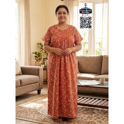 3XL Size-Plus Size-Premium Cotton Nighty- Rust Orange
