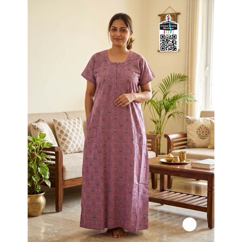 Comfortable Indian Cotton Nighty – Light Purple