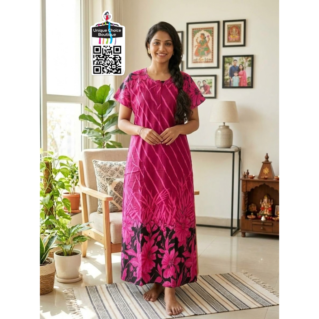 Comfortable Indian Pure Cotton Nighty – Hot Pink