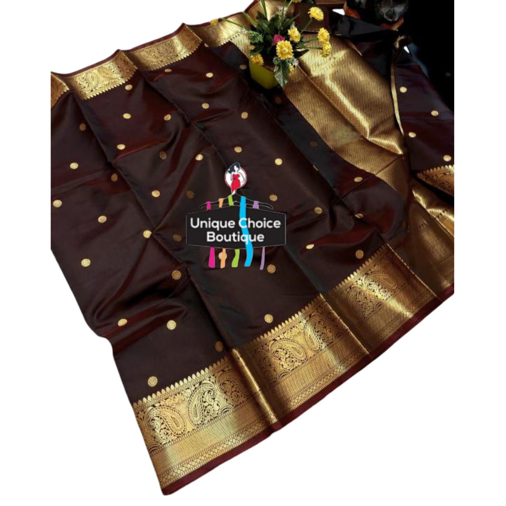 Trending Deep Chocolate Brown Banarasi Soft Silk Saree