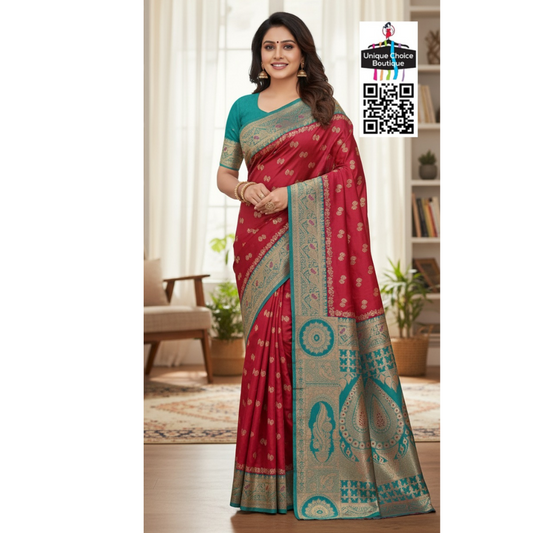 Affordable Banarasi Silk Saree Red