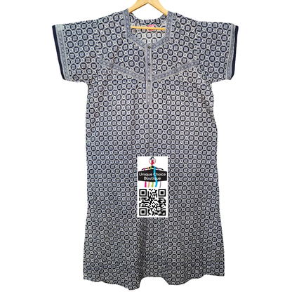 3XL Size-Plus Size-Pure Jyothi Cotton Nighty- Midnight Blue and White