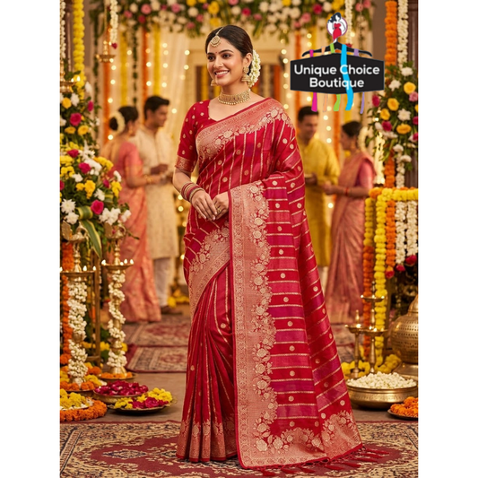 Festive Red Crepe Khadi Paithani Silk Saree