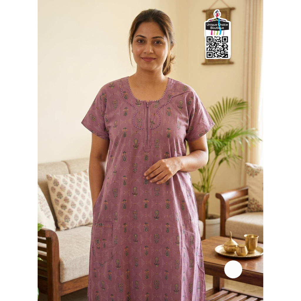 Comfortable Indian Cotton Nighty – Light Purple