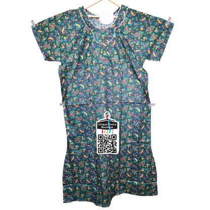 3XL Size-Plus Size-Cotton Nighty- Dark Green Paisley and Floral Printed