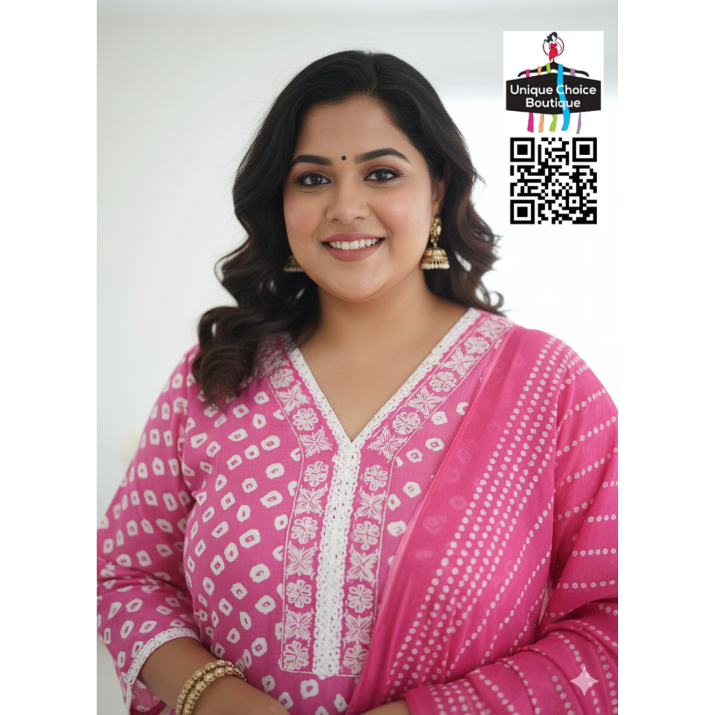 Pink Cotton Kurti Pant Dupatta Set, 3pc Salwar Suit Set, Plus Size