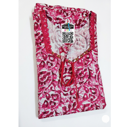 Hot Pink & White Handcrafted Batik Print Cotton Nighty