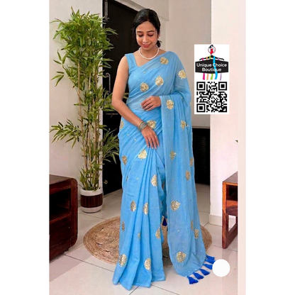 Pure Mul Mul Cotton Sequin Work Saree - Blue