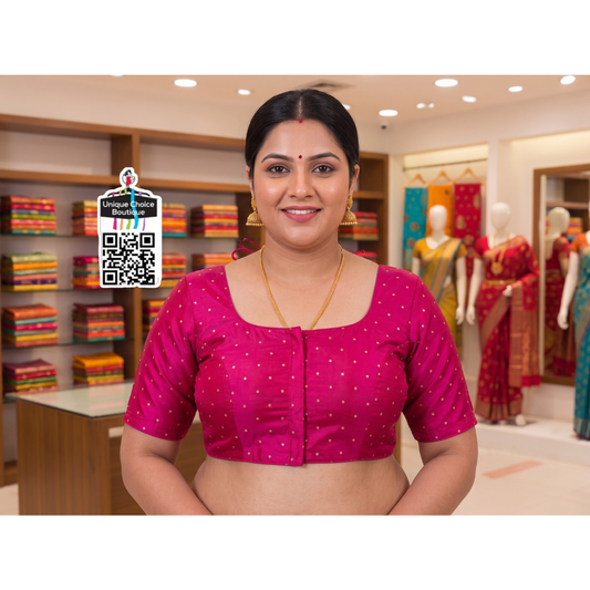 Readymade Saree Blouse - Magenta Pink - Size: 40 / 42 / 44