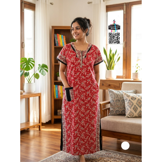 Comfortable Indian Pure Cotton Nighty – Red