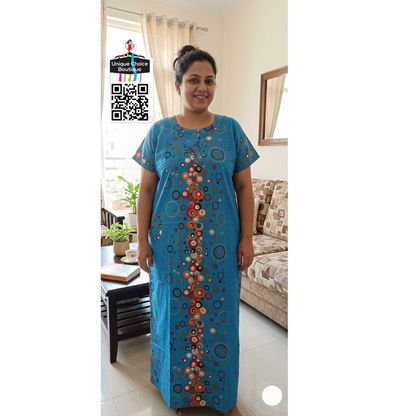 4XL Size-Plus Size-Pure Cotton Nighty - Blue