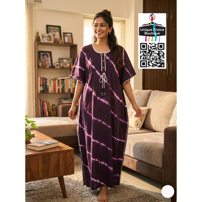 Premium Pure Cotton Kaftan Nighty – Deep purple