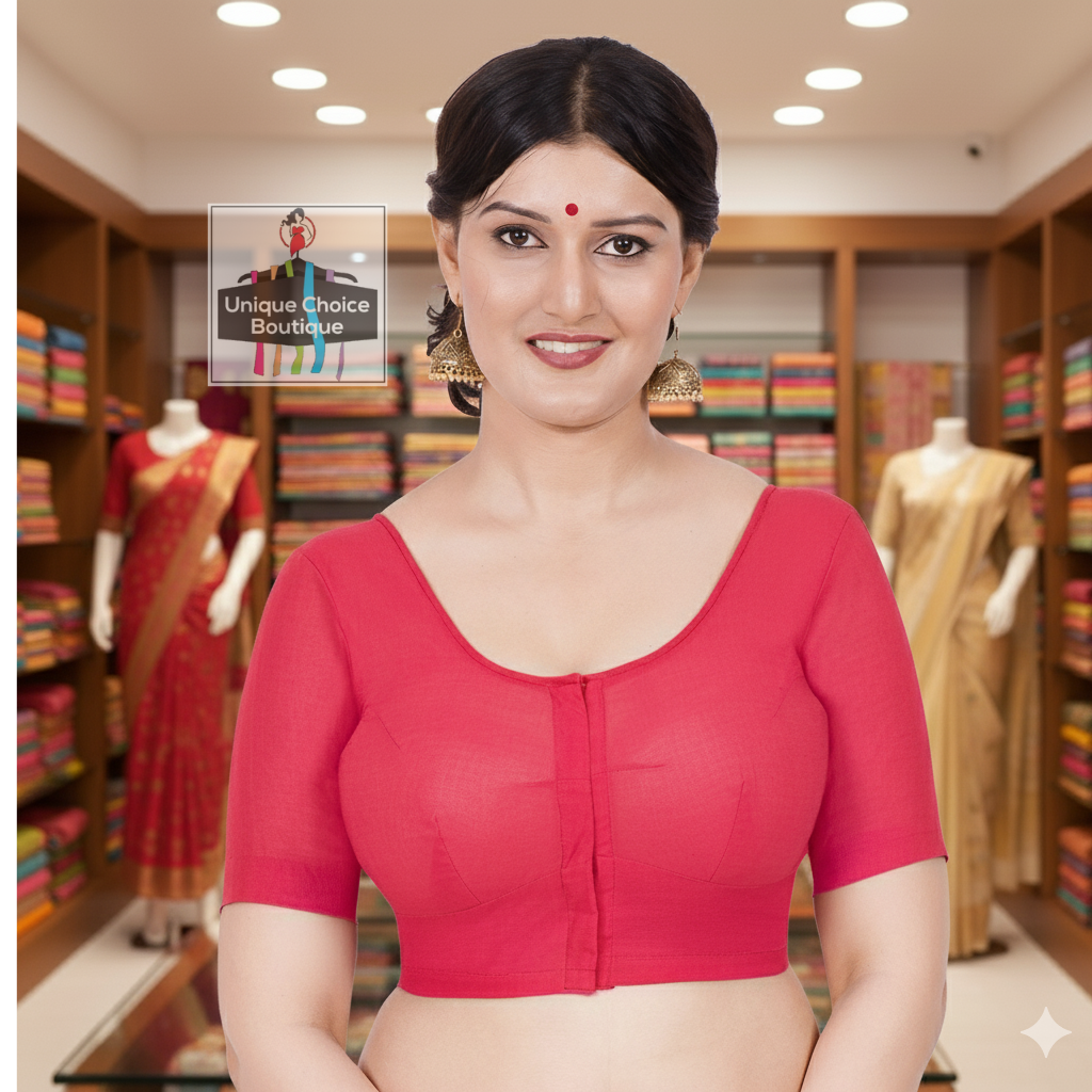 2by2 Cotton Women's Blouse, Front Open, Round Neck, Saree Blouse
