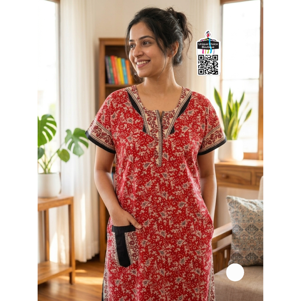 Comfortable Indian Pure Cotton Nighty – Red