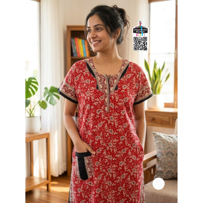 Comfortable Indian Pure Cotton Nighty – Red