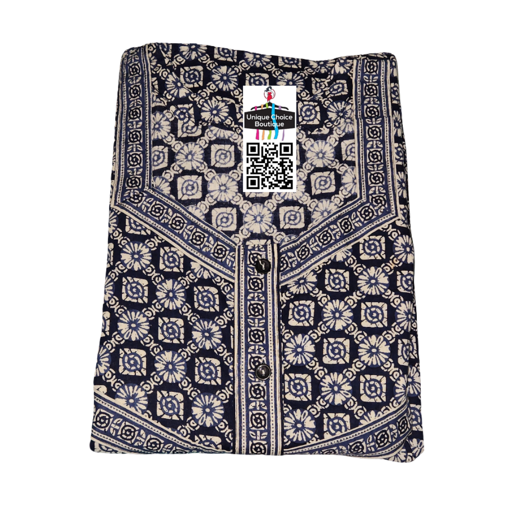 3XL Size-Plus Size-Pure Jyothi Cotton Nighty- Midnight Blue and White