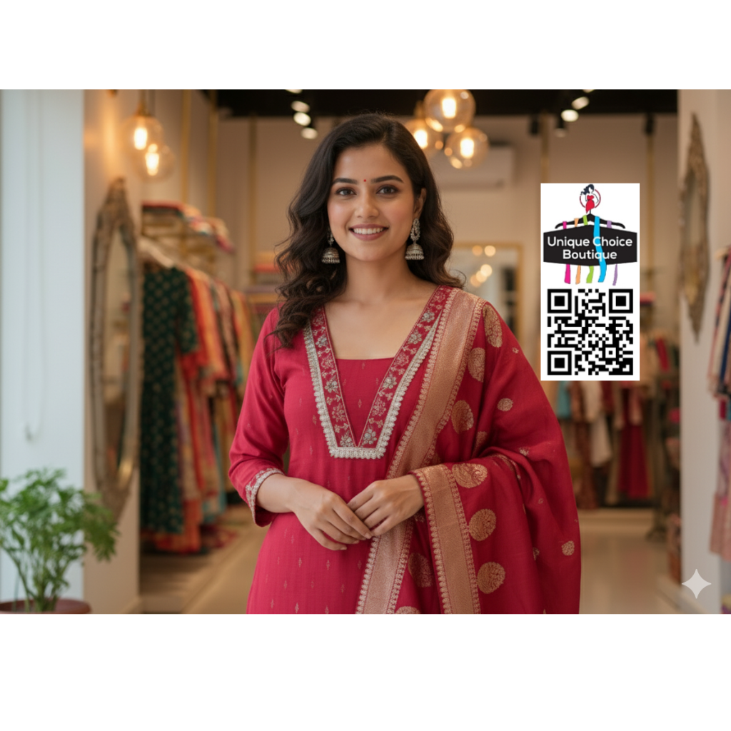 Elegant Reddish Pink Silk Salwar Suit 3-Piece Set | Banarasi Dupatta | Premium Embroidered Festive & Party Wear