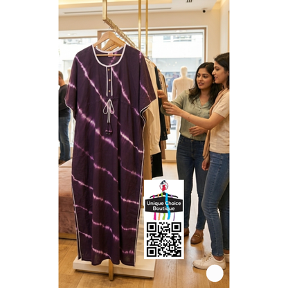 Premium Pure Cotton Kaftan Nighty – Deep purple